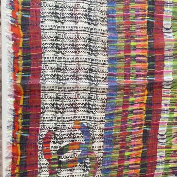 Auth Chanel Multicolor Cashmere Modal Silk Blend Striped Wrap Shawl Stole Scarf - Picture 10 of 15